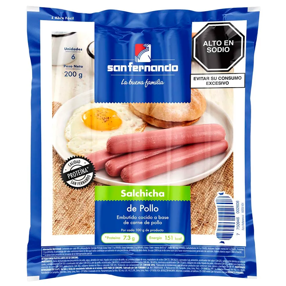 Salchicha de Pollo 200 gr x 6 Und