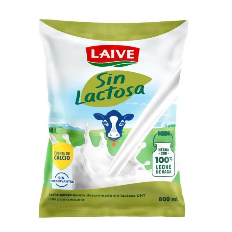 Leche UHT sin lactosa bolsa de 800 ml