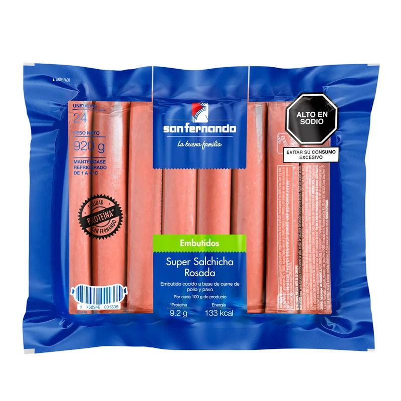San Fernando Super Salchicha Rosada x 920 gr